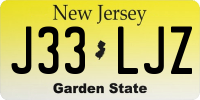 NJ license plate J33LJZ