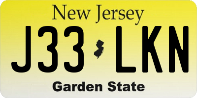 NJ license plate J33LKN