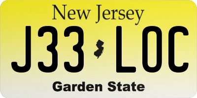 NJ license plate J33LOC