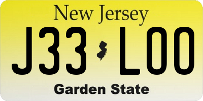 NJ license plate J33LOO