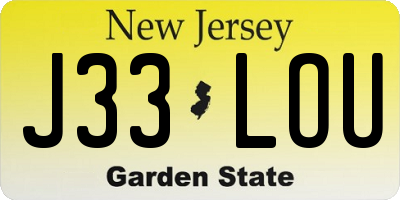 NJ license plate J33LOU