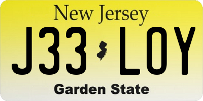 NJ license plate J33LOY
