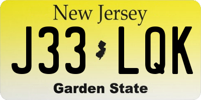 NJ license plate J33LQK