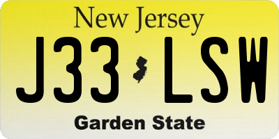 NJ license plate J33LSW