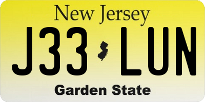 NJ license plate J33LUN