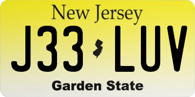 NJ license plate J33LUV