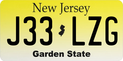 NJ license plate J33LZG