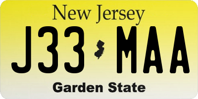 NJ license plate J33MAA