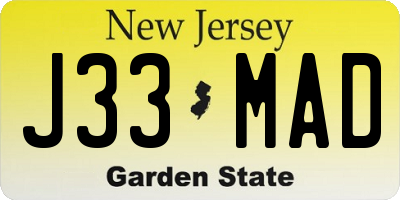 NJ license plate J33MAD