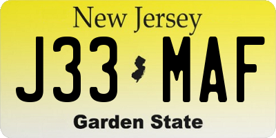 NJ license plate J33MAF