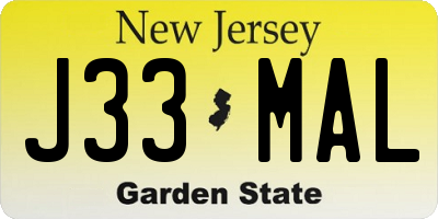 NJ license plate J33MAL