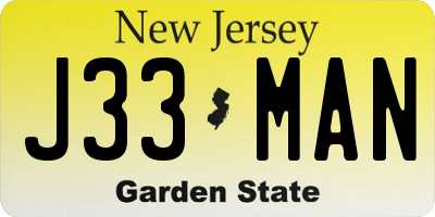 NJ license plate J33MAN