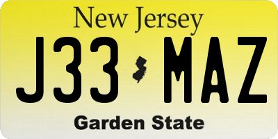 NJ license plate J33MAZ