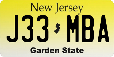 NJ license plate J33MBA