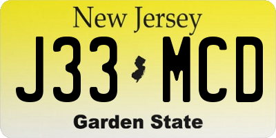 NJ license plate J33MCD