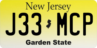 NJ license plate J33MCP