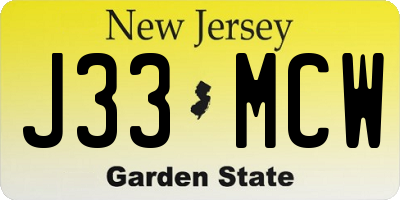 NJ license plate J33MCW