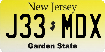 NJ license plate J33MDX