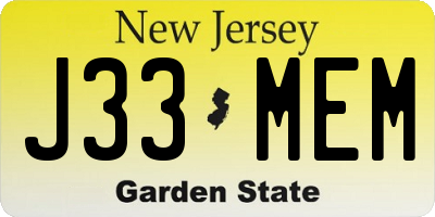 NJ license plate J33MEM