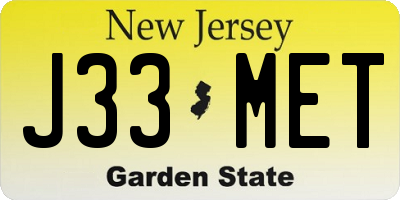 NJ license plate J33MET