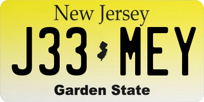 NJ license plate J33MEY