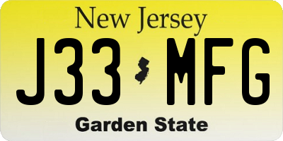 NJ license plate J33MFG