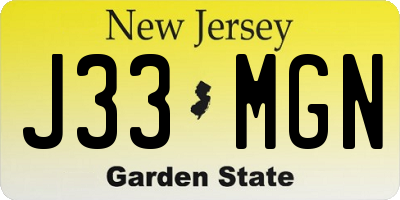 NJ license plate J33MGN