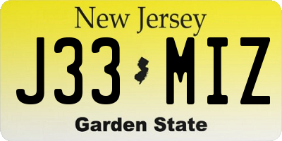 NJ license plate J33MIZ