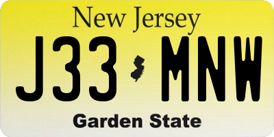 NJ license plate J33MNW