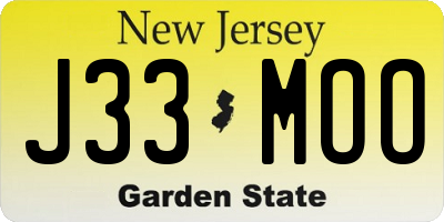 NJ license plate J33MOO