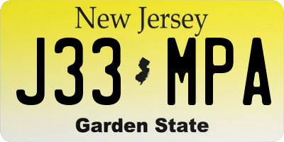NJ license plate J33MPA
