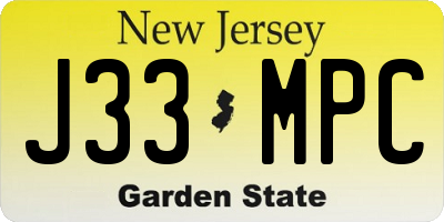 NJ license plate J33MPC