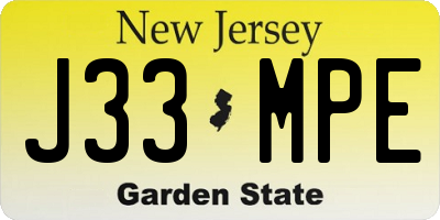 NJ license plate J33MPE