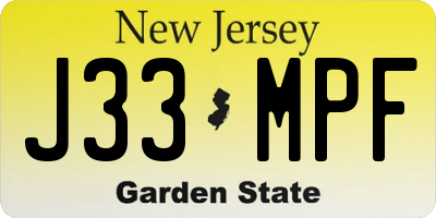 NJ license plate J33MPF
