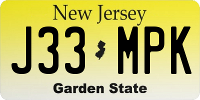 NJ license plate J33MPK