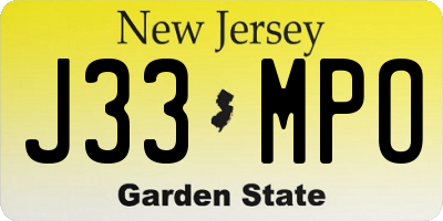 NJ license plate J33MPO