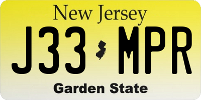 NJ license plate J33MPR