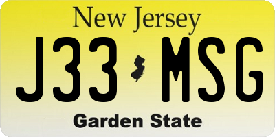 NJ license plate J33MSG