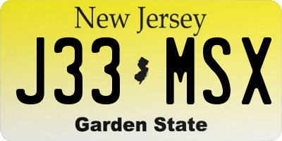 NJ license plate J33MSX
