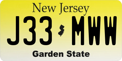 NJ license plate J33MWW