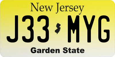 NJ license plate J33MYG