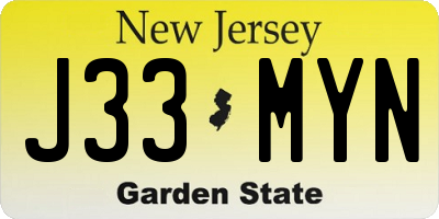 NJ license plate J33MYN