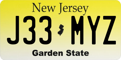 NJ license plate J33MYZ