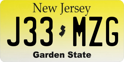 NJ license plate J33MZG