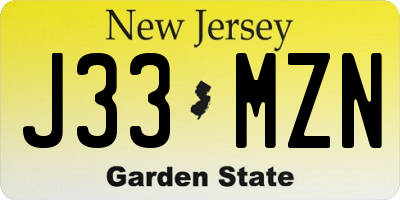 NJ license plate J33MZN