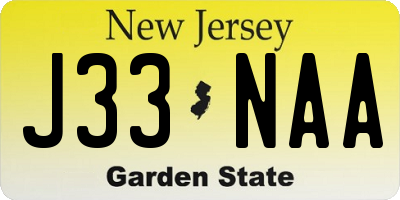 NJ license plate J33NAA