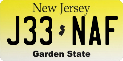 NJ license plate J33NAF