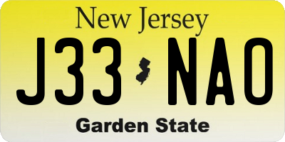 NJ license plate J33NAO