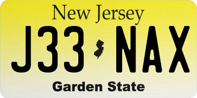NJ license plate J33NAX