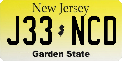 NJ license plate J33NCD